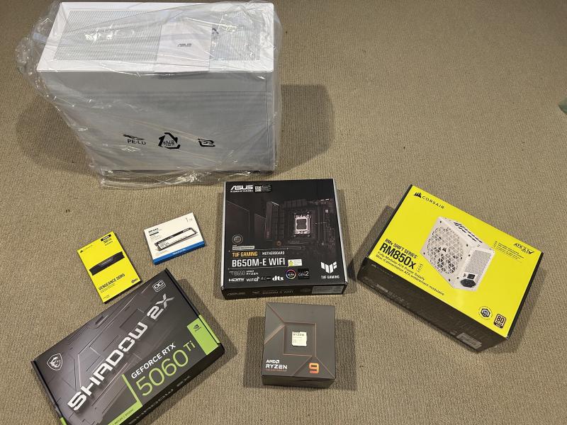 The new PC with an RTX 5060 Ti, ready to be built